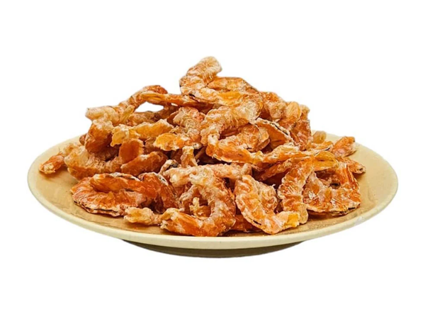 Dried shrimp on a white plate