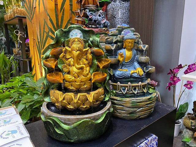 Elephant and Buddha tabletop fountains