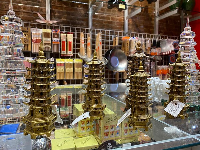 Pagoda replicas on store shelf