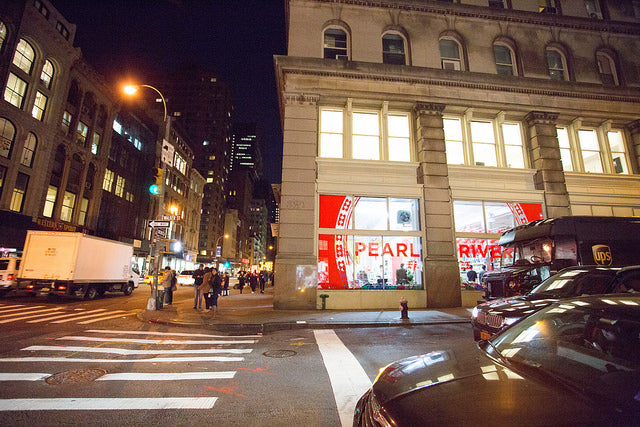 Exterior of Pearl River Mart in Tribeca at night