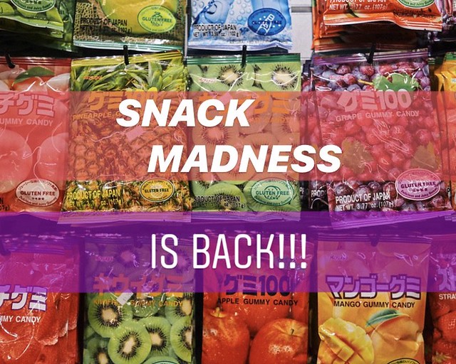 Display of Asian candies with SNACK MADNESS IS BACK on top