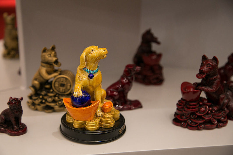 Dog figurines on a shelf