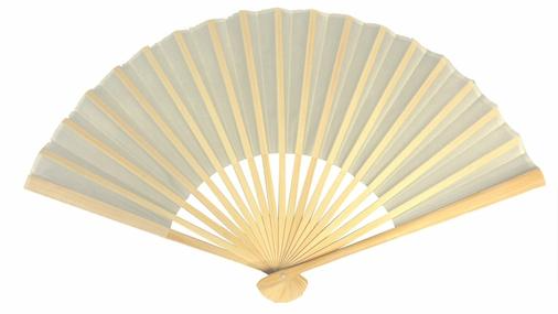 Exquisite folding fan with beige fabric and bamboo frame