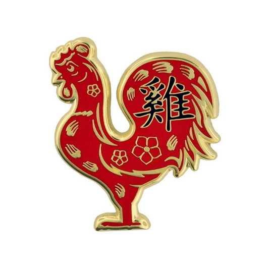 Red and gold Year of the Rooster enamel pin
