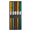 A set of five wooden chopsticks in 
assorted colors, including yellow, green, brown, and teal