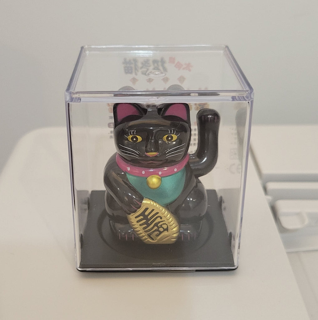 2.5 Inch Solar Waving Lucky Cat - Black Traditional