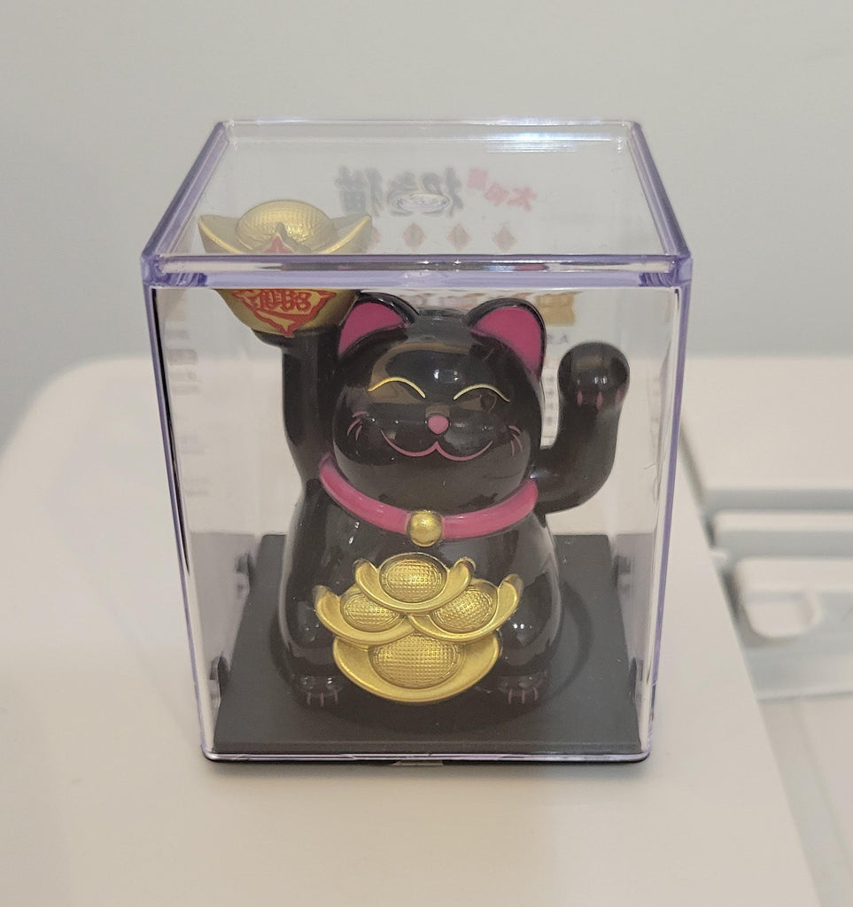 2.5 Inch Solar Waving Lucky Cat - Black with Ingot