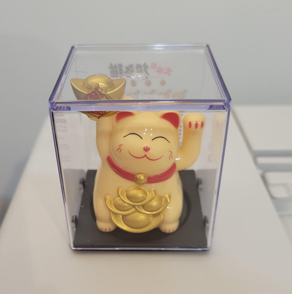 2.5 Inch Solar Waving Lucky Cat - Yellow with Ingot