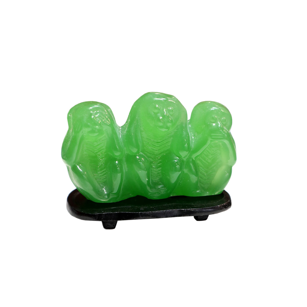 Jade Glass 3 "No Evils" Monkeys with Stand