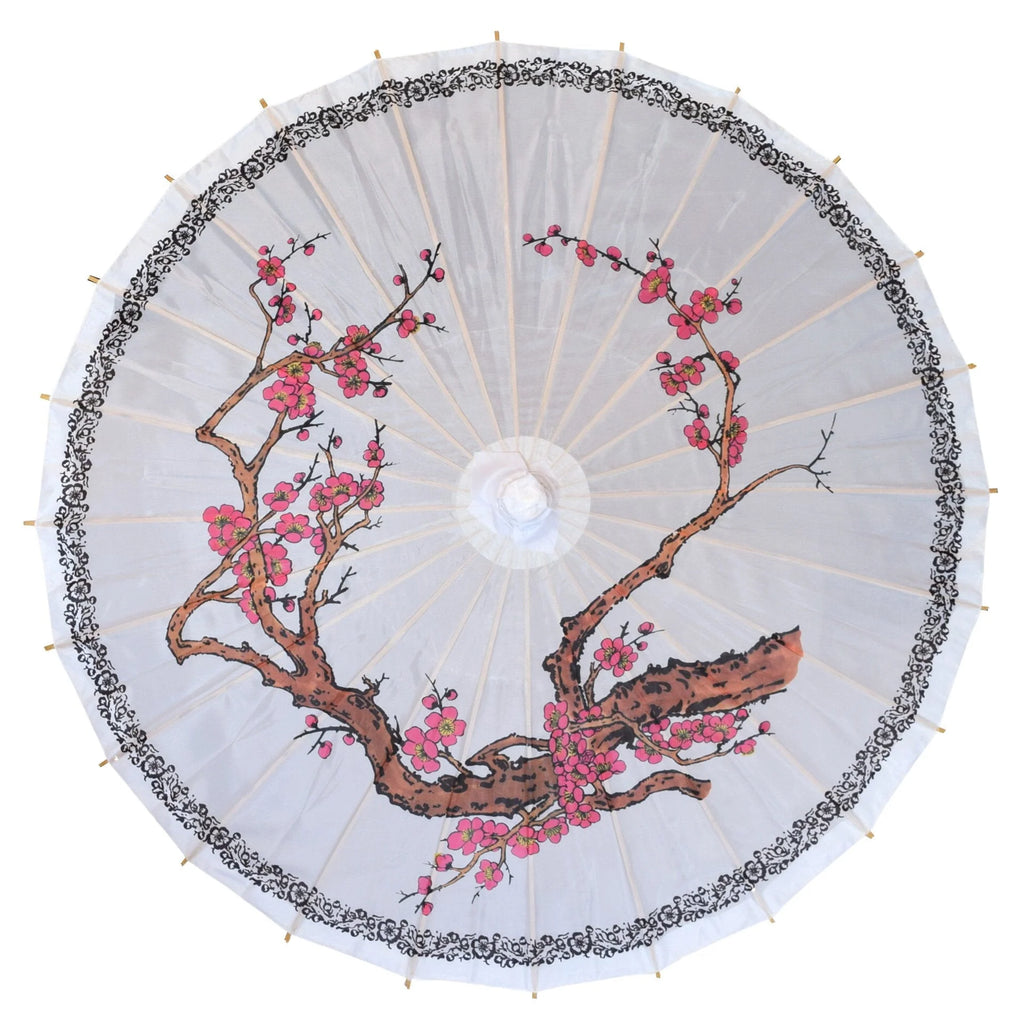 Nylon Parasol- 32" Cherry Blossom with Floral Ring