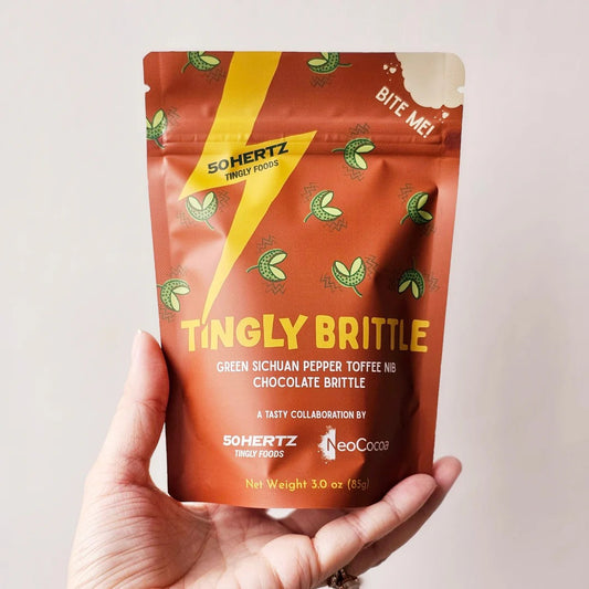 Bag of 50 Hertz Green Sichuan Pepper Toffee Nib Chocolate Brittle
