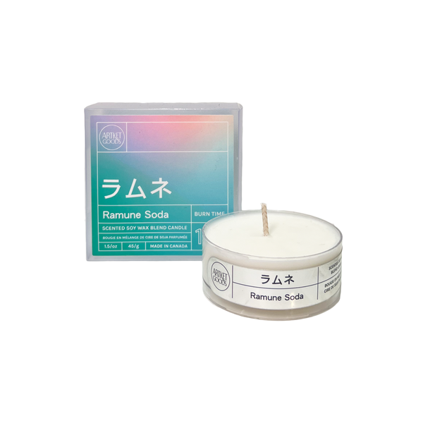 Ramune Soda tealight beside box