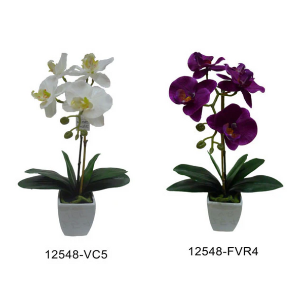 Artificial Flowers - Orchid (16in.) White Orchid on the left and Violet Orchid on the right