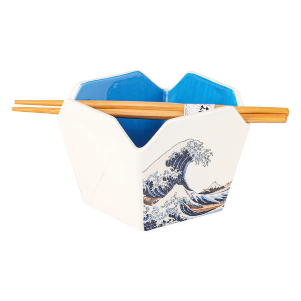 Takeout Serving Bowl with chopsticks - Hokusai Wave