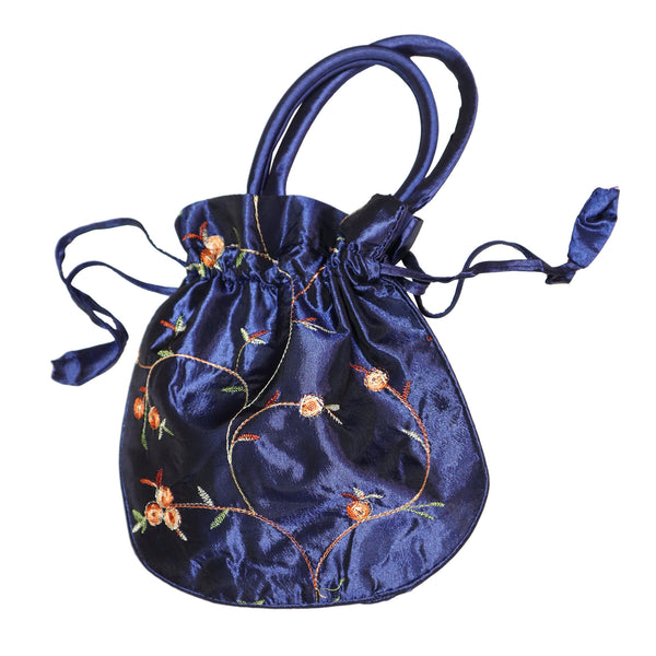 Mini Drawstring Pouch with Floral Design - Sapphire