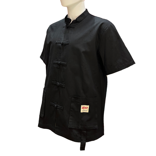 Short sleeve black shirt in tang style on mannequin