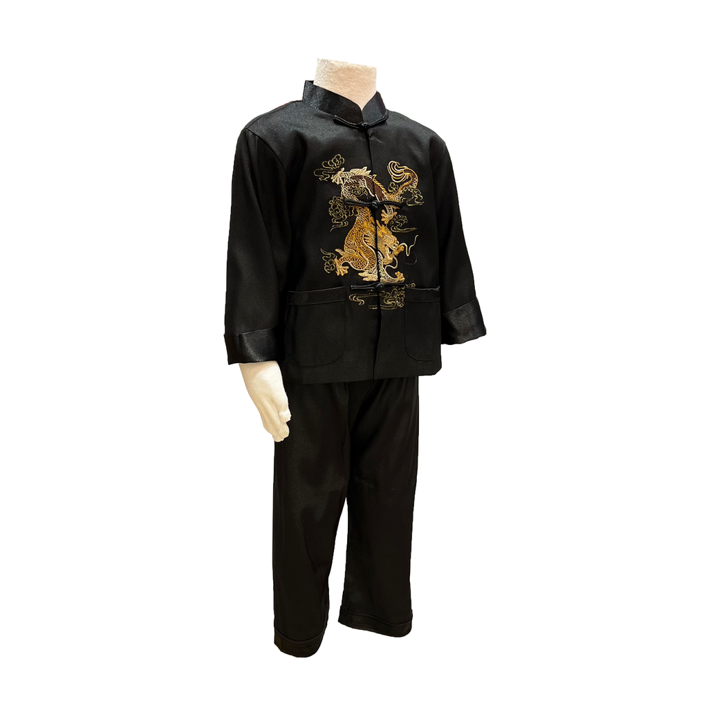 Kids Black Dragon Embroidered Long Sleeve Outfit