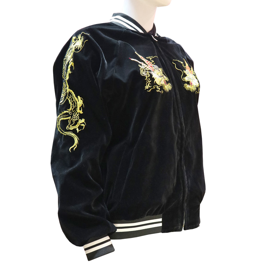 Women's Bomber Jacket with Gold Dragon - Black