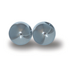 Pair of chrome medicine balls on a white background