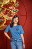 The front of the Jing Fong T-Shirt - Steel Blue. There is a small Jing Fong logo on the left-hand chest area.