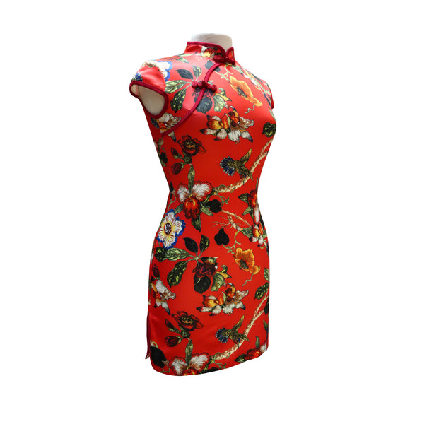 Cap Sleeve Mini Fitted Qipao - Red