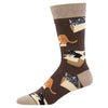 Cat in a Box Novelty Socks: Several cats of different colors in boxes on a brown sock. Size 10-13.