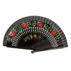 Painted Floral Wooden Hand Fan - Black