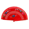 Painted Floral Wooden Hand Fan - Red