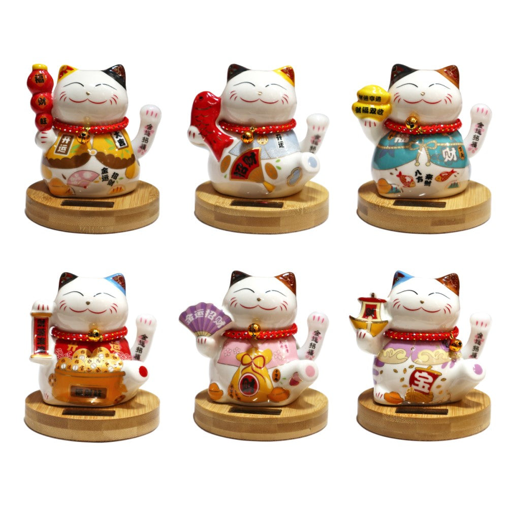 lucky bamboo cats Solar Powered Hand Motion Lucky Cat on Bamboo Base – Pearl River Mart