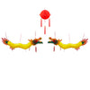 Colorful dragon decorations with a red paper lantern on a white background