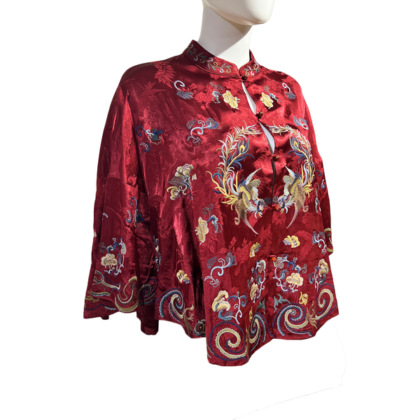 Embroidered Cape with Floral and Phoenix Pattern 