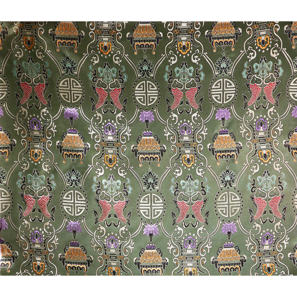 Double Fish Brocade Fabric - Green