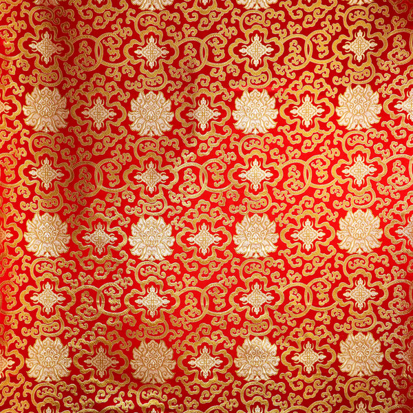 Tibetan Lotus Brocade Fabric - Red