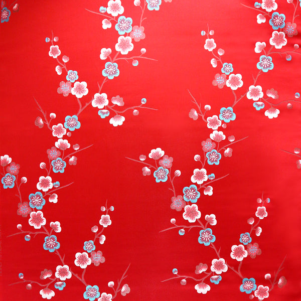 Plum Blossom Brocade Fabric - Red