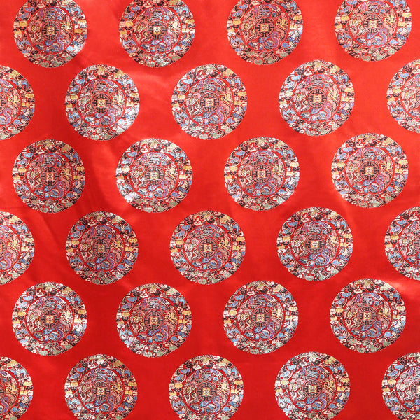 Bat Medallion Brocade Fabric - Red