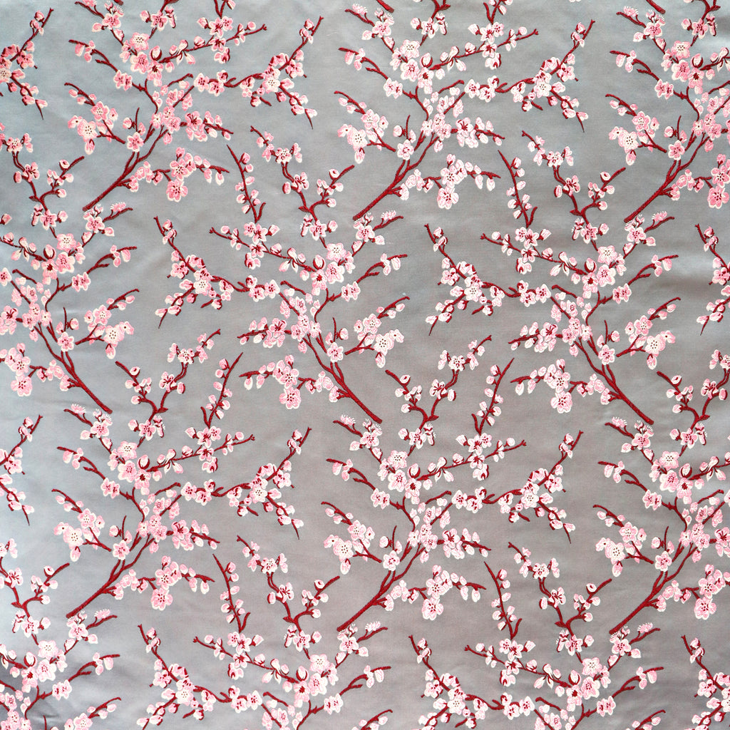 Cherry Blossom Brocade Fabric - Gray