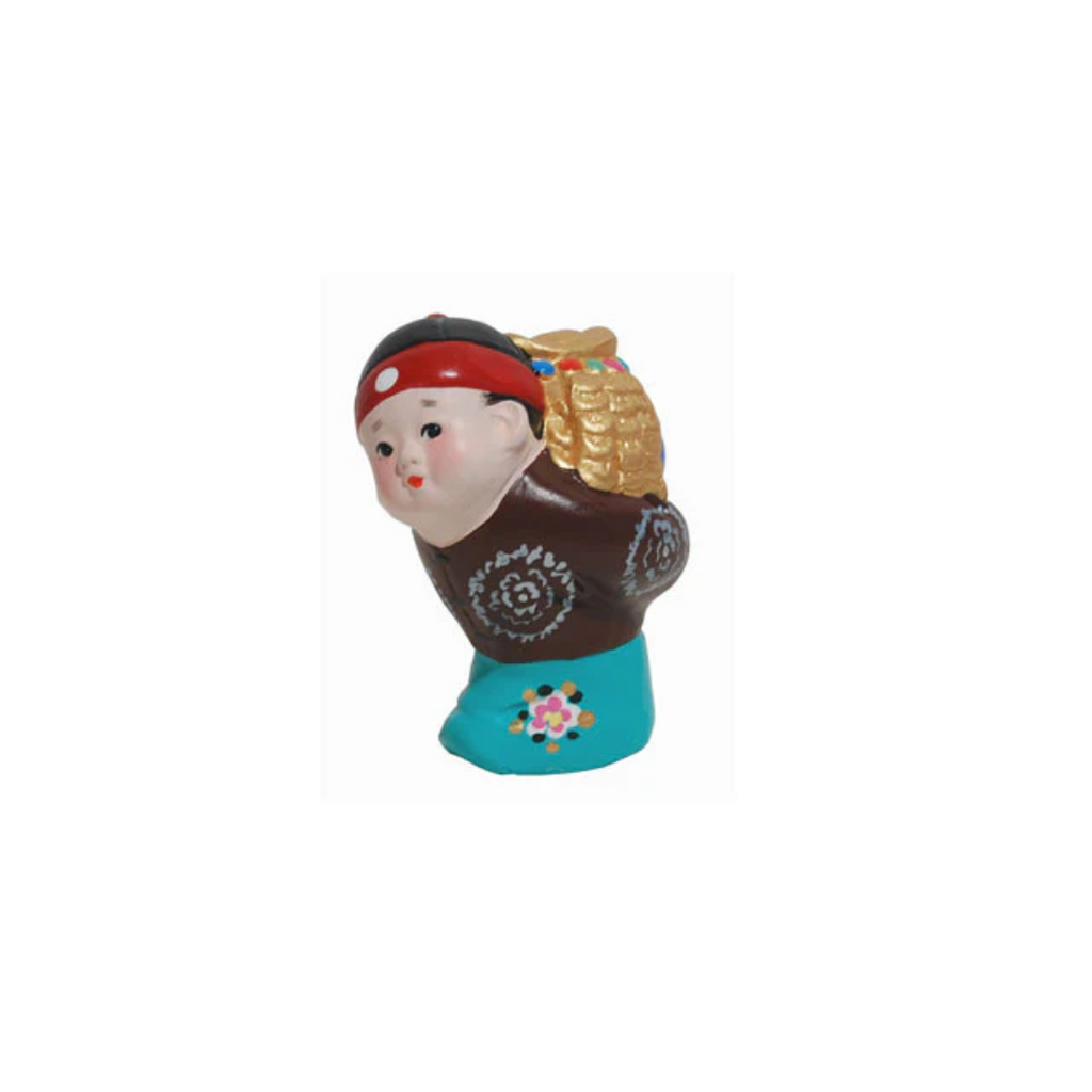 Hand Painted Clay Figurine (K) - Back Packing Pot Of Gold