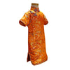 Girls Short Sleeve Brocade Dress - Orange