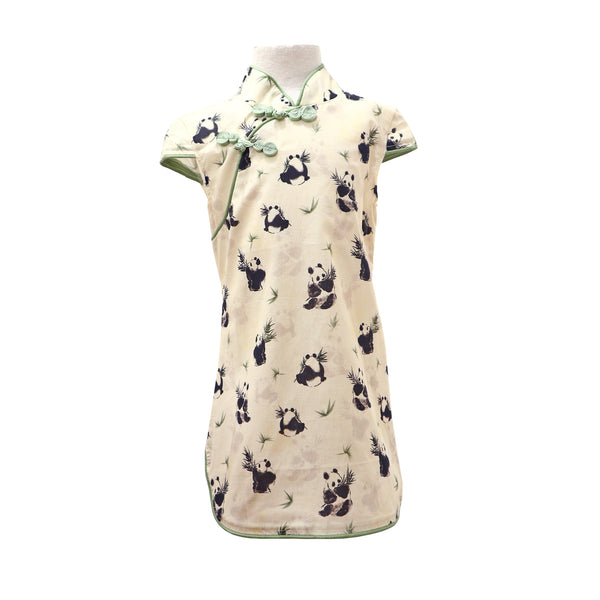 Girls Short-Sleeve Qipao with Panda Design