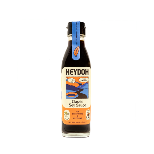 Bottle of Heydoh Classic Soy Sauce on a white background
