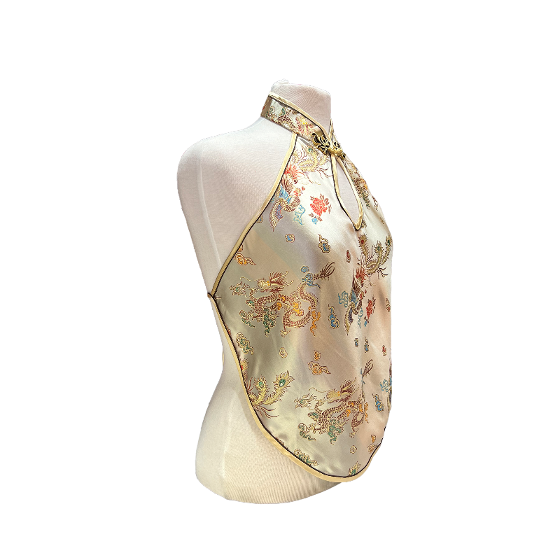 Brocade Apron Halter Top - Light Gold with Dragon and Phoenix