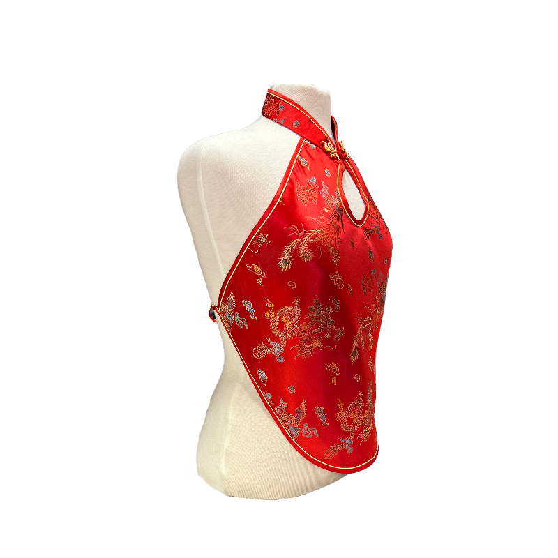 Brocade Apron Halter Top - Red with Dragon and Phoenix