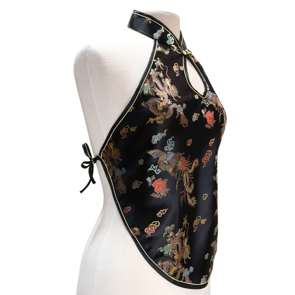 Brocade Halter Top - Onyx Dragon Phoenix