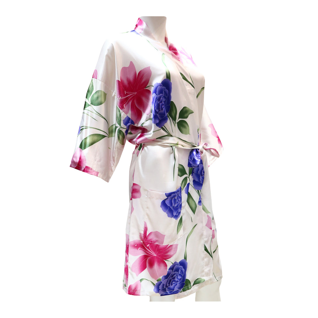 Thigh-Length Robe Lily Print