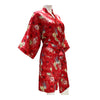 Red thigh length robe with mum print