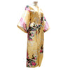 yellow Ankle-Length Robe Peacock Print