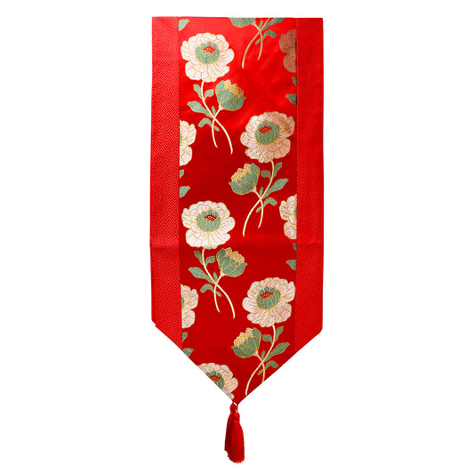 Brocade Table Runner with Poppy Design (13 x 72 Inch) - Red