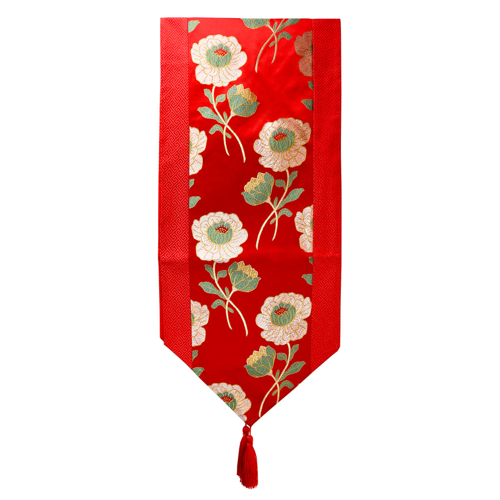 Brocade Table Runner with Poppy Design - Red (13 x 72 in.)