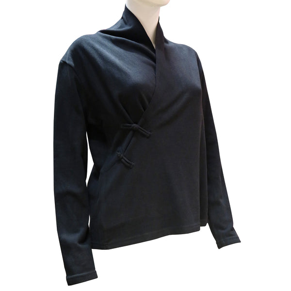 Long Sleeve Knitted Sweater with Pankou Buttons - Black