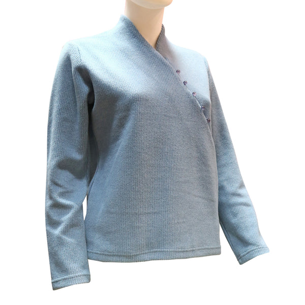 Long Sleeve Knitted Sweater with Pankou Buttons - Light Blue